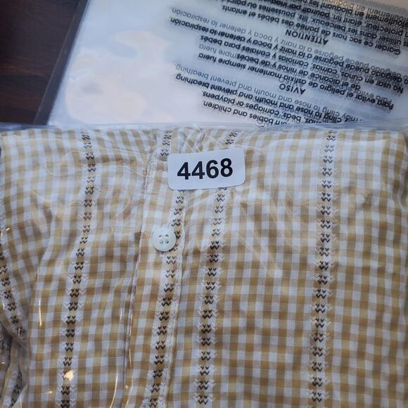 Cottagecore Shirt Womens XL Yellow White Gingham Embroidered Peasant Boho Top - Picture 9 of 9